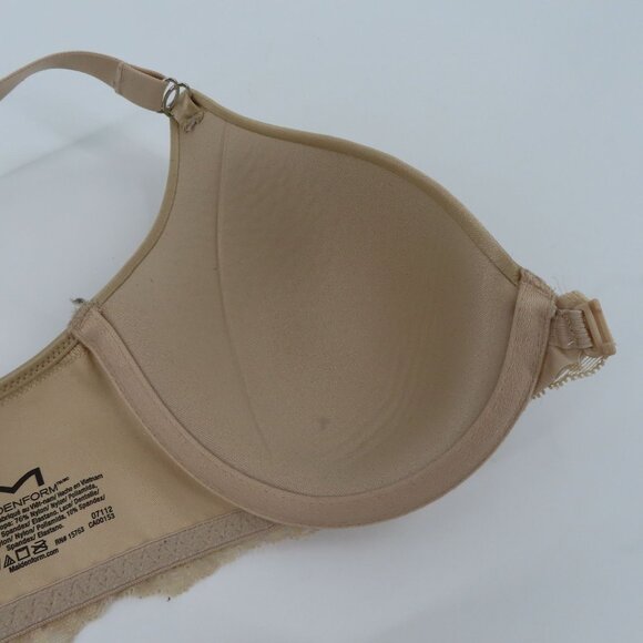 Maidenform 34B Beige Lace Front Closure Underwire Bra One Fab Fit Style 07112 - Picture 7 of 11